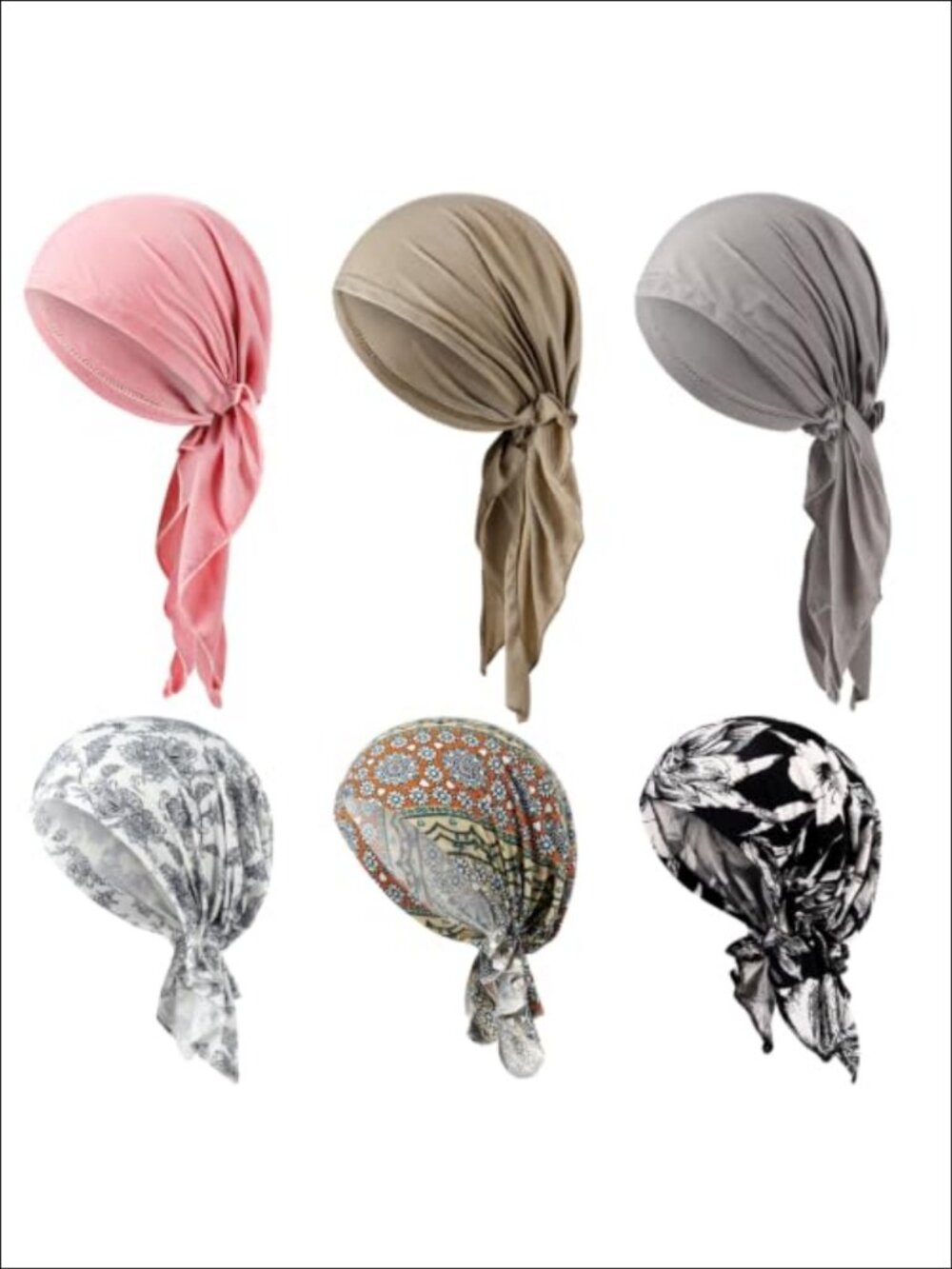 Womens Pre-Tied Head Scarves 6 Pc Slip On Chemo Headwear Polyester
